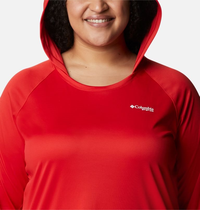Women's Columbia PFG Tidal Tee Hoodie Red | Plus Size CA-HC4LA